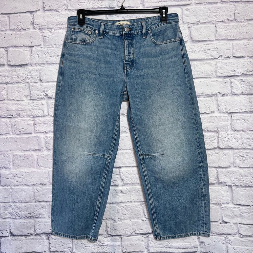 Madewell Darted Barrel-Leg Jean Size 30P Petite Blue Button Fly 100% Cotton NWOT